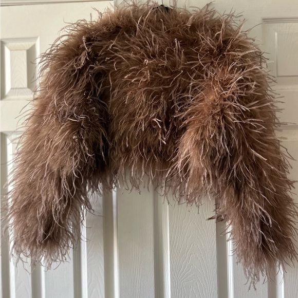 Lamarque Gold Feather-Embellished Coat - Picture 8 of 9